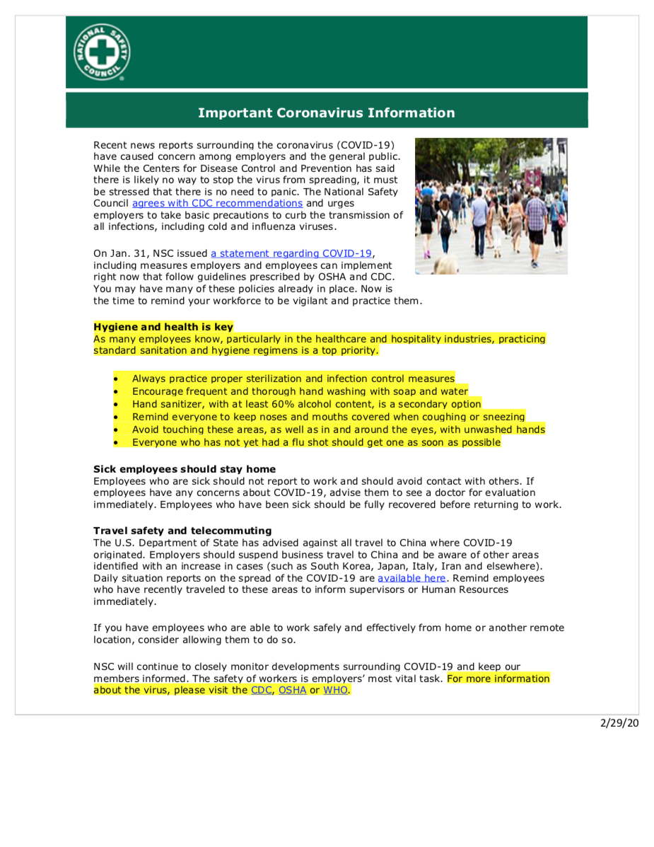 NSC Coronavirus Information