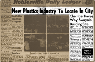 A newspaper article about a new plastic industry that is relocating to Noblesville, Indiana.