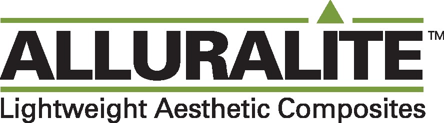 the name alluralite with a green bar above and below