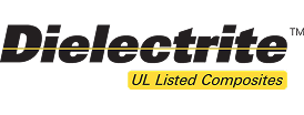 Dielectrite logo in black with a yellow line through the middle of the dielectrite symbol and highlighted in yellow underneath "UL Listed Composites".